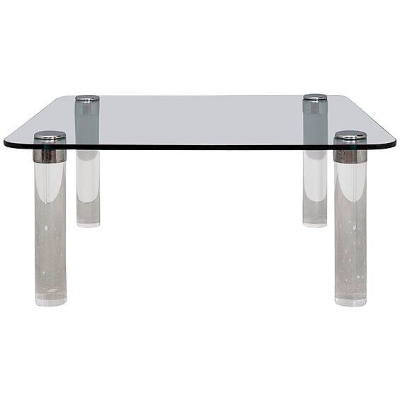 PACE COLLECTION LUCITE AND BRASS COFFEE TABLE, (1 of 5)