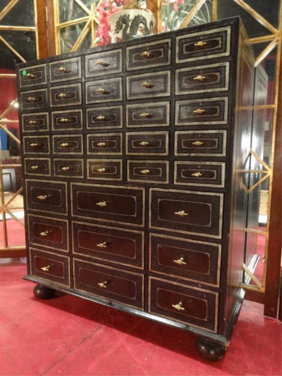 MAITLAND SMITH GILT EMBOSSED LEATHER CHEST, 29 DRAWERS,