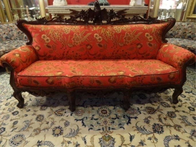 GRAND SALON STYLE SOFA WITH CARVED WOOD EAGLE, RED AND Mar 01, 2016