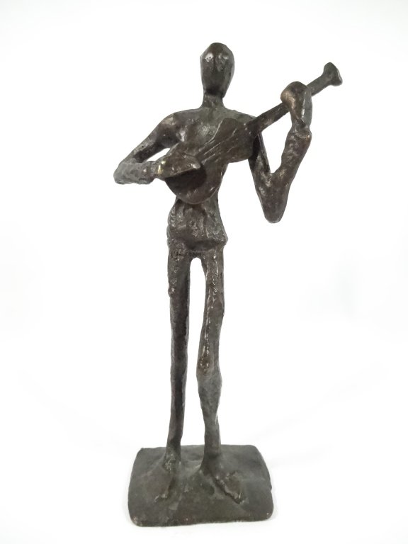 BRONZE SCULPTURE, MAN PLAYING GUITAR, APPROX 8"H (1 of 4)