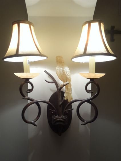 PAIR 2 LIGHT WALL SCONCES, BRONZE FINISH METAL BASES (1 of 6)