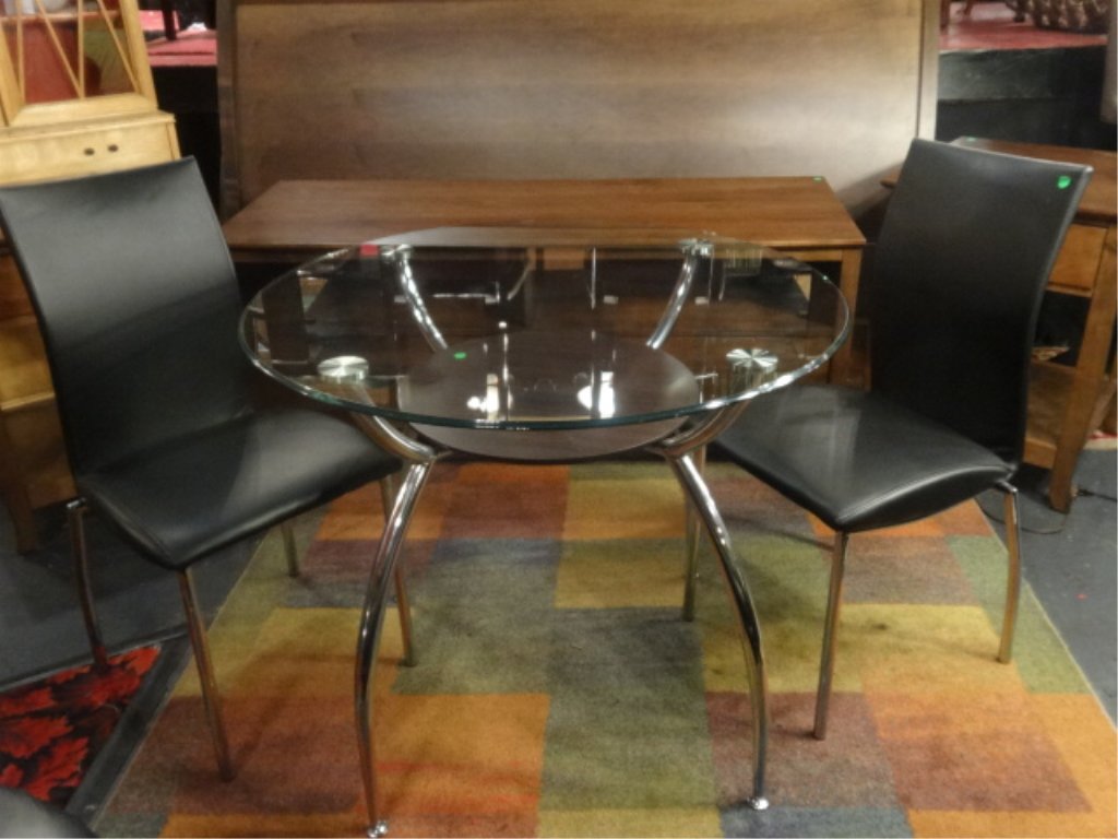 3 PC MODERN CHROME BISTRO TABLE AND 2 CHAIRS, GLASS TOP (1 of 7)