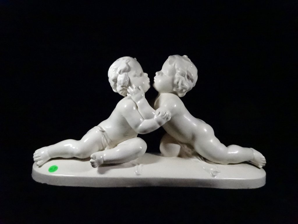 LARGE CERAMIC FIGURINE, TWO EMBRACING CHILDREN, SOME (1 of 9)