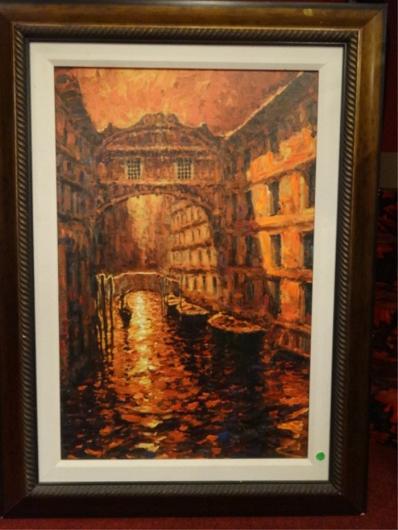 MARKO MAVROVICH ENHANCED GICLEE ON CANVAS, VENICE CANAL: MARKO MAVROVICH ENHANCED GICLEE ON CANVAS, VENICE CANAL SCENE, SIGNED MARKO IN GOLD INK LOWER RIGHT, FRAMED SIZE 48.5" X 31.5" SKU543.01