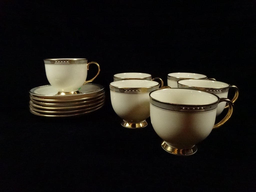 12 PC LENOX PORCELAIN MCKINLEY PATTERN CUPS & SAUCERS, (1 of 6)