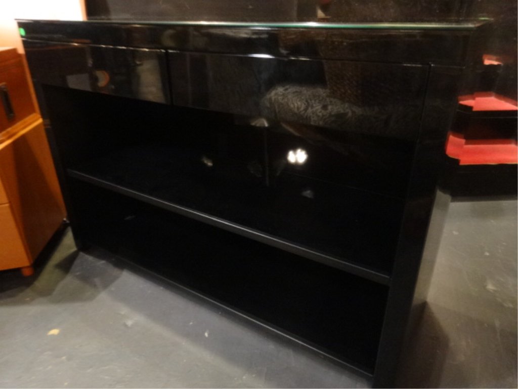 MODERN BLACK LACQUER CONSOLE TABLE, 2 DRAWERS AND (1 of 3)