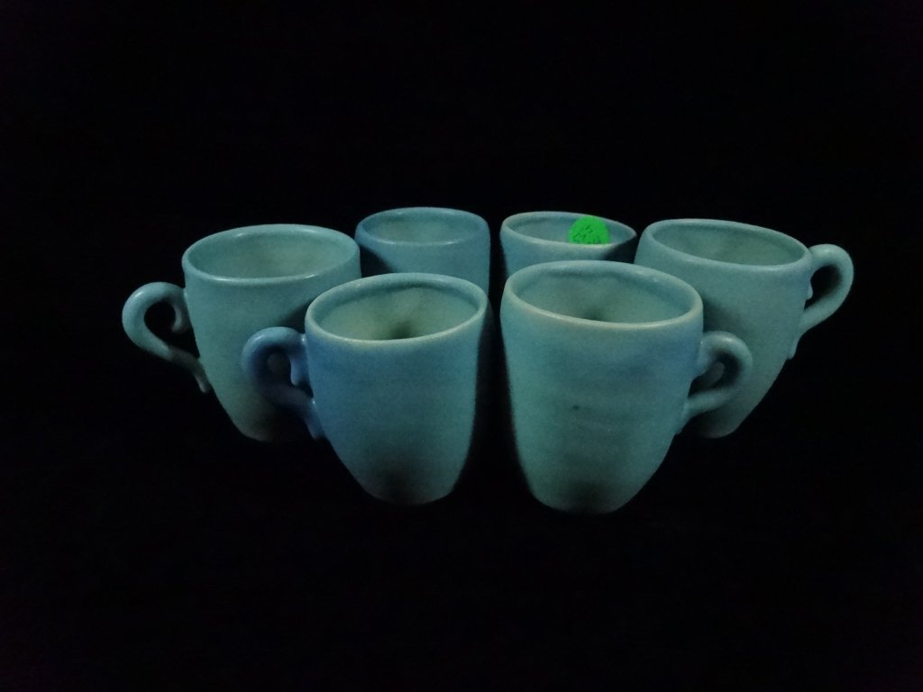 6 BLUE POTTERY CUPS, APPROX 3.75"H (1 of 6)