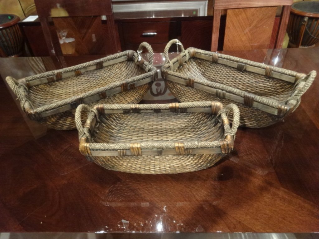 3 WOVEN RATTAN RECTANGULAR BASKETS, 2 MEASURE APPROX (1 of 5)