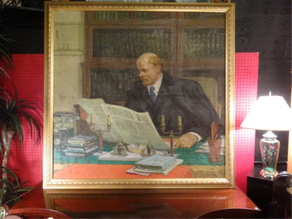LARGE RUSSIAN/USSR OIL PAINTING ON CANVAS, LENIN (1 of 10)
