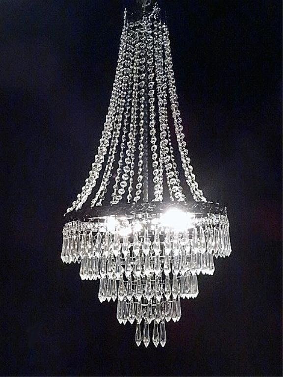 FRENCH EMPIRE STYLE CRYSTAL CHANDELIER, SILVER FINISH (1 of 8)