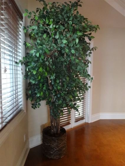 LARGE FAUX TREE IN RATTAN PLANTER, APPROX 8'H; NOTE: (1 of 4)