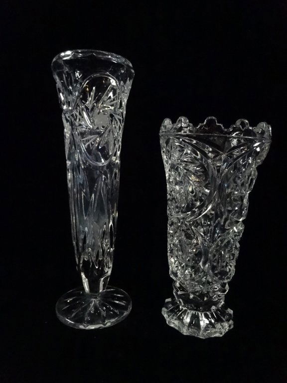 2 PC CRYSTAL BUD VASES, APPROX 8" & 6 1/8"H (1 of 4)