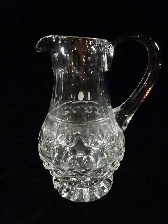 CRYSTAL PITCHER, APPROX 10"H, CHIP TO BASE (1 of 3)