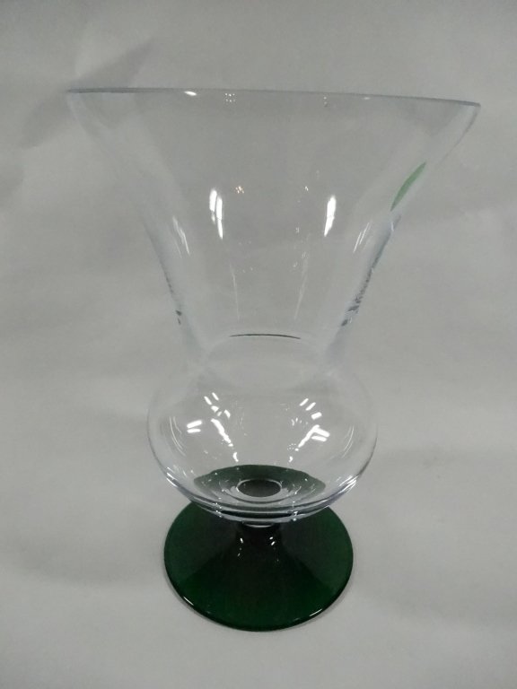CRYSTAL VASE WITH GREEN BASE, APPROX 7 7/8"H (1 of 3)