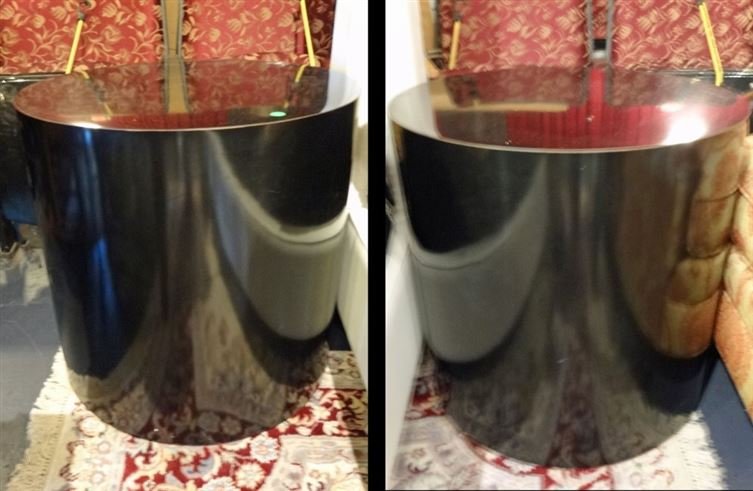 PAIR MODERN DESIGN BLACK MICA DRUM TABLES, EACH APPROX (1 of 4)