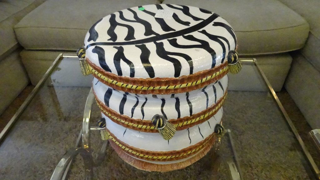 ITALIAN CERAMIC OTTOMAN, STACKED PILLOWS WITH TASSELS, (1 of 6)