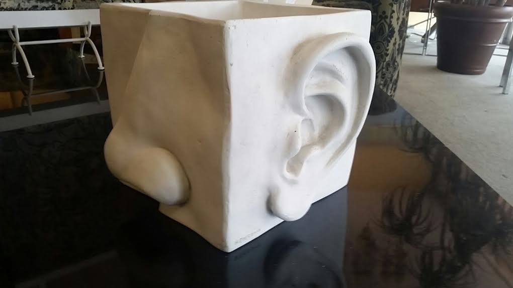 LARGE WHITE CERAMIC PLANTER, NOSE & EARS, APPROX 9" X (1 of 1)