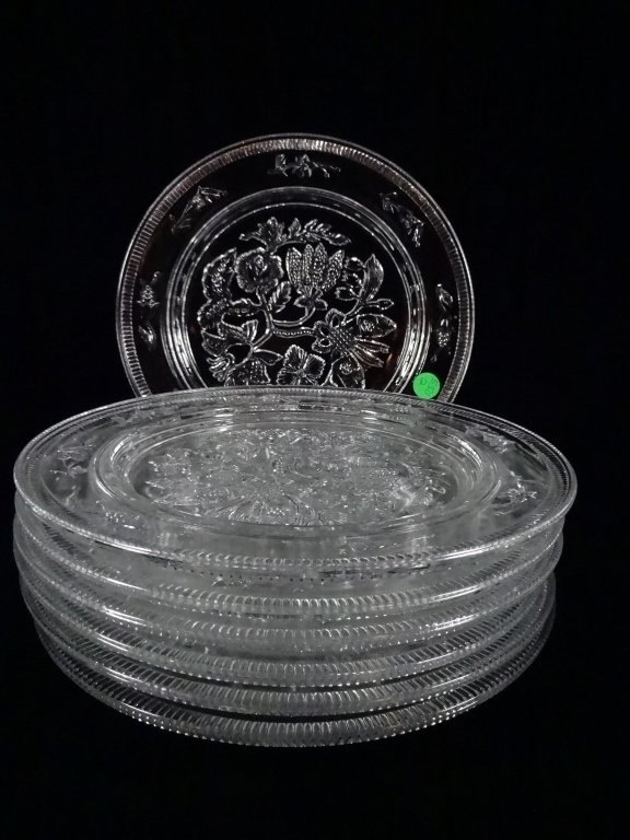7 PRESSED GLASS PLATES, APPROX 10 1/8" DIAMETER (1 of 3)