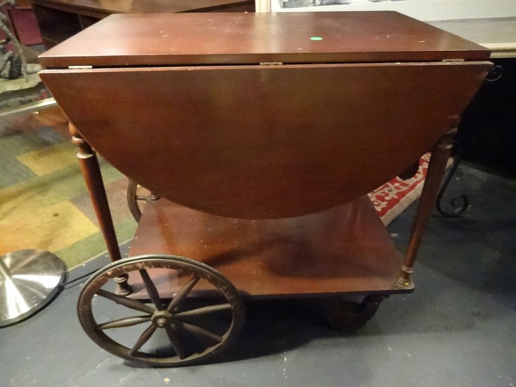 VINTAGE WOOD DROPLEAF SERVING CART, SOLID CONDITION (1 of 3)