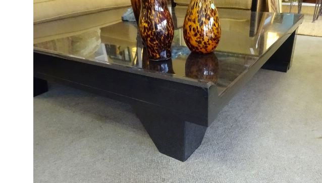 MODERN SOLID BLACK GRANITE COCKTAIL TABLE, SQUARE WITH (1 of 6)