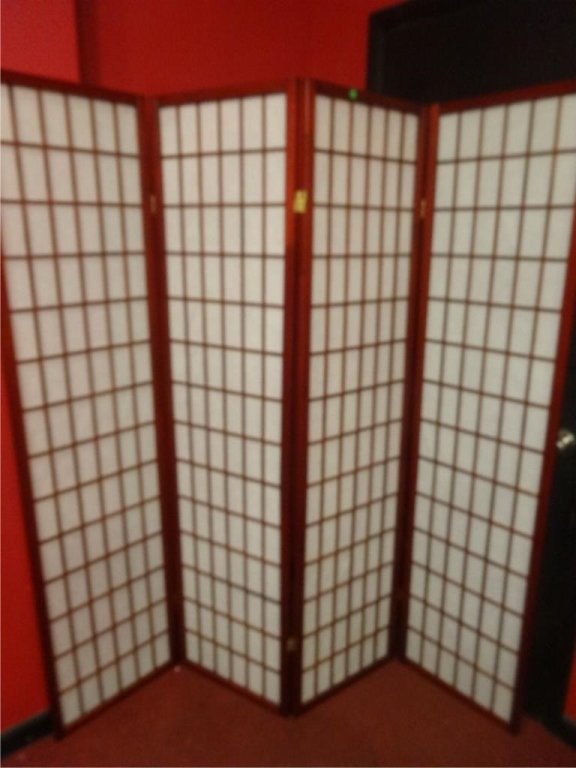 4 PANEL WOOD AND RICE PAPER FLOOR SCREEN, ROSEWOOD (1 of 4)