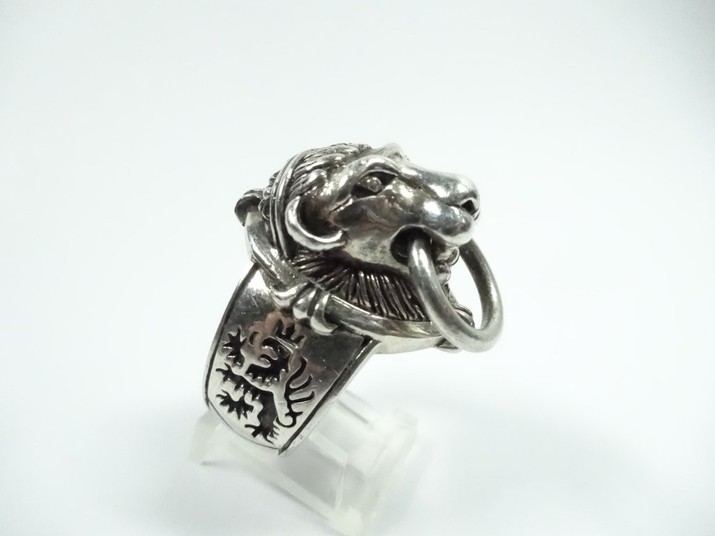 SINO-TIBETAN STERLING SILVER RING, LION'S HEAD WITH (1 of 5)