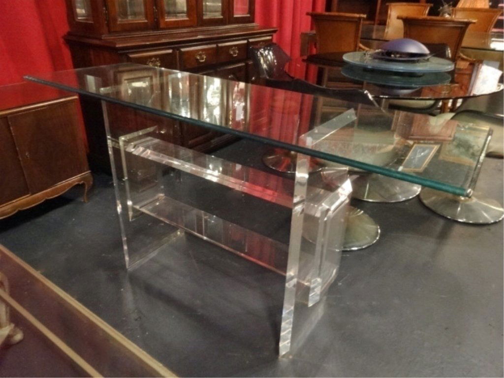 MID CENTURY LUCITE CONSOLE TABLE, MULTIPLE PANEL LUCITE (1 of 5)