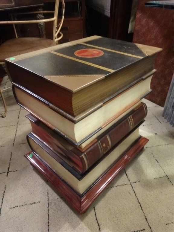 STACKED BOOK FORM TABLE WITH STORAGE, FLIP TOP, (1 of 5)