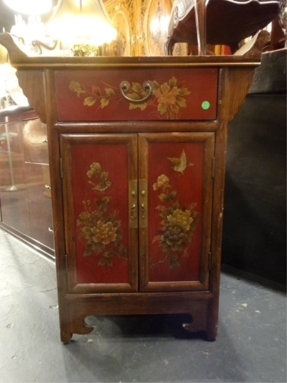 CHINESE STYLE RED AND GOLD LACQUER CHEST, SINGLE DRAWER (1 of 5)
