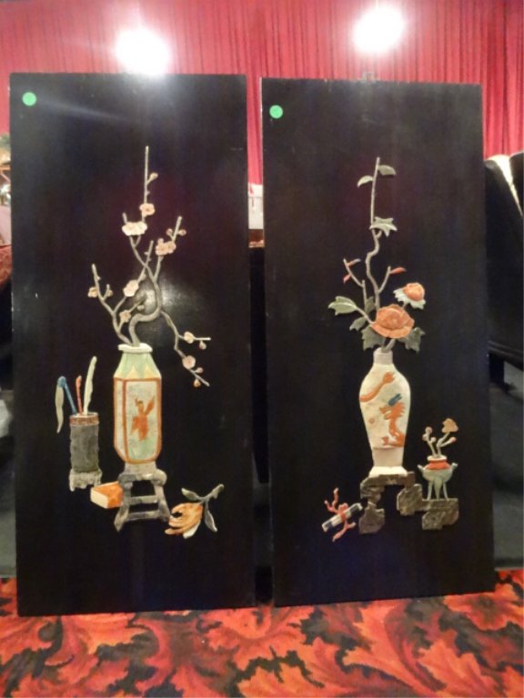 2 CHINESE CARVED STONE WALL PLAQUES, STONE VASES AND (1 of 5)