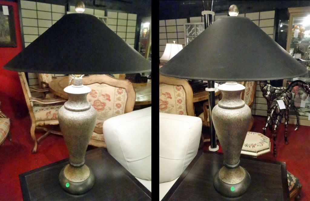 PAIR CONTEMPORARY URN STYLE TABLE LAMPS, BLACK CONICAL (1 of 7)
