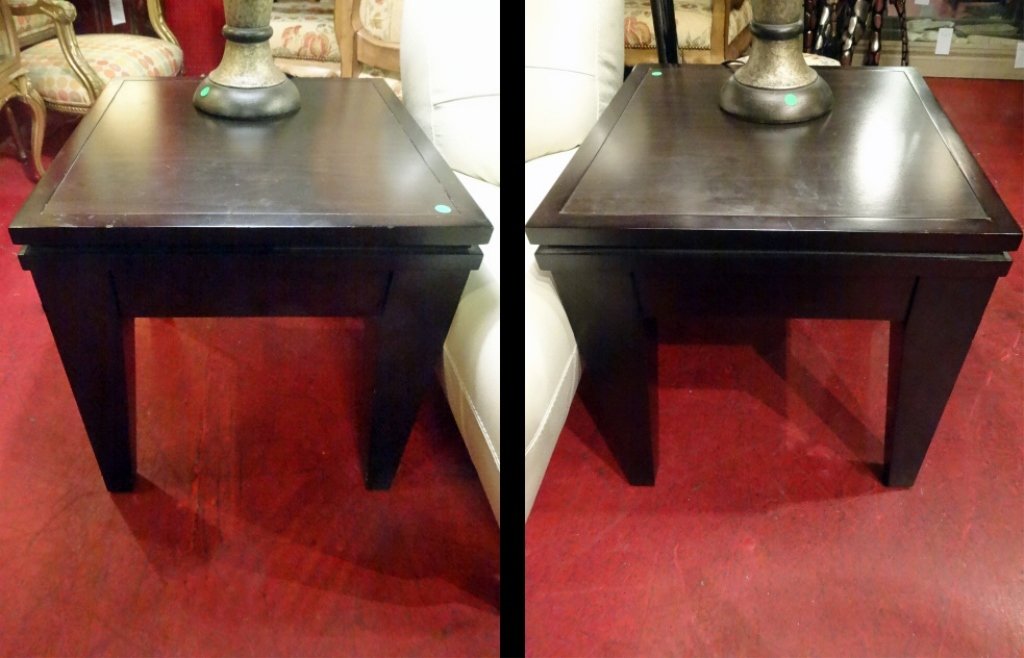 PAIR CONTEMPORARY WOOD SIDE TABLES, DARK FINISH, VERY (1 of 5)