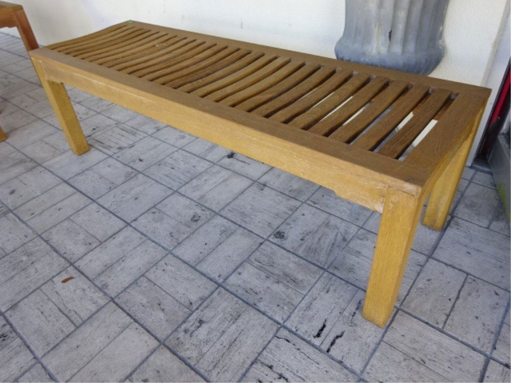 TEAK BENCH, LABELED MADE IN THAILAND, #1 OF TWO (1 of 4)