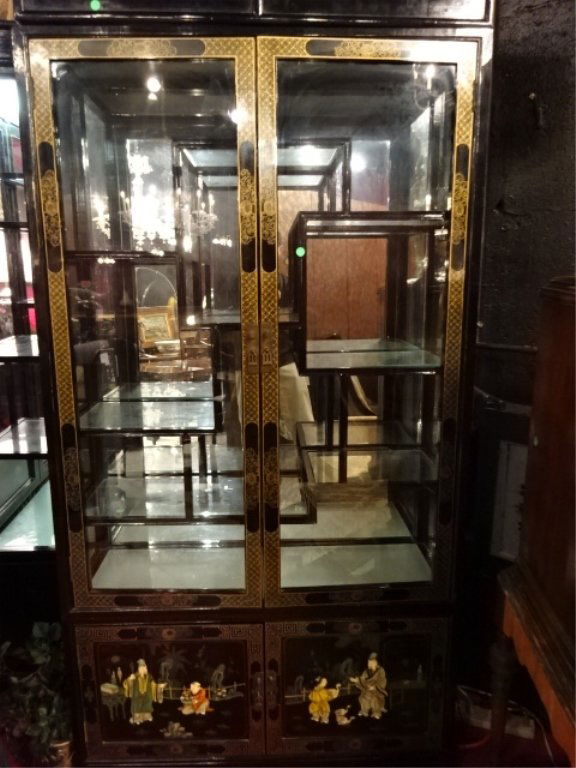 CHINESE BLACK LACQUER LIGHTED DISPLAY CABINET WITH (1 of 7)