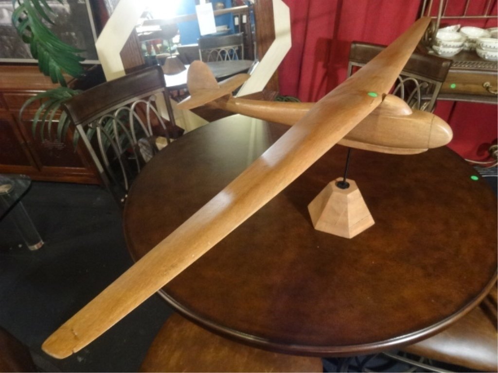CARVED WOOD AIRPLANE MODEL ON WOOD BASE, VERY GOOD (1 of 5)