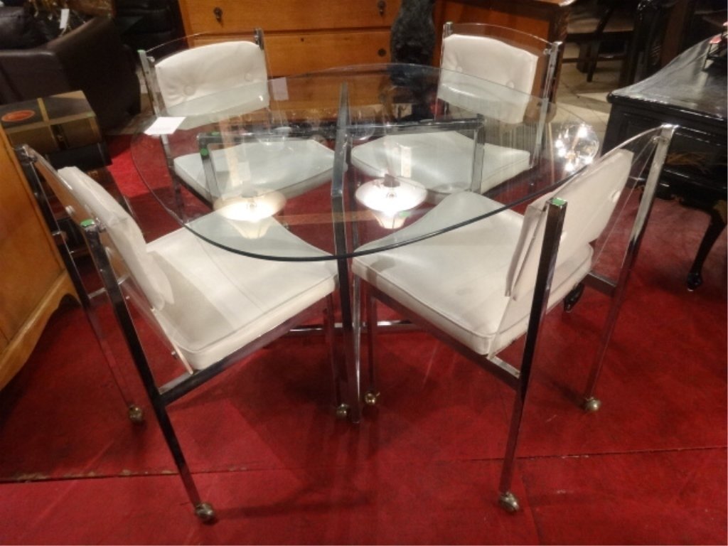1970's CHROME DINING TABLE, 4 ACRYLIC AND CHROME CHAIRS (1 of 7)