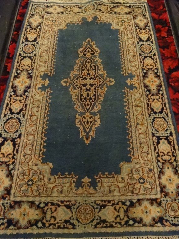 VINTAGE PERSIAN STYLE WOOL RUG, PALE BLUE FIELD WITH (1 of 4)
