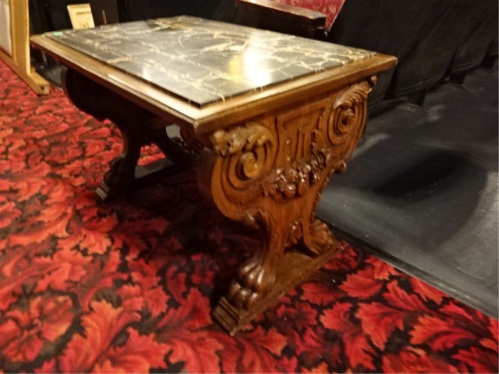 RENAISSANCE REVIVAL STONE TOP TABLE, CARVED FOLIATE (1 of 4)