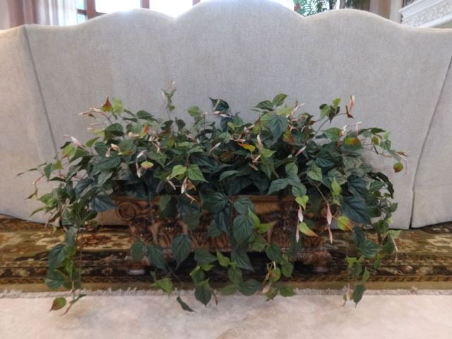 LARGE FAUX FOLIAGE ARRANGEMENT IN ORNATE PLANTER WITH (1 of 3)