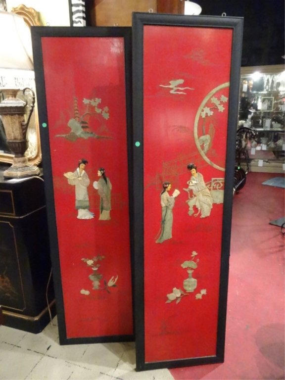 2 LARGE CHINESE WALL PLAQUES, CARVED STONE FIGURES AND (1 of 8)
