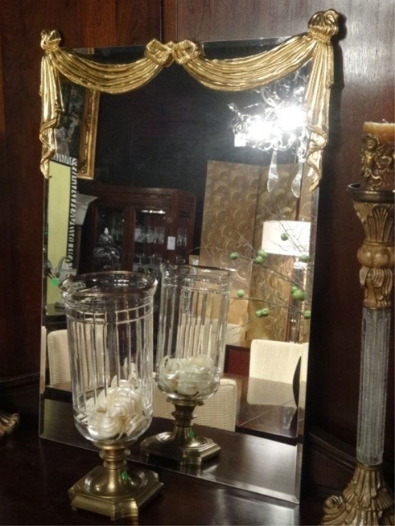 FRAMELESS MIRROR, GILT CARVED WOOD DRAPERY CREST, (1 of 5)