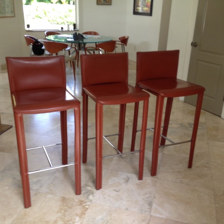 3 ITALIAN LEATHER WRAPPED BARSTOOLS IN SADDLE COLOR (1 of 10)