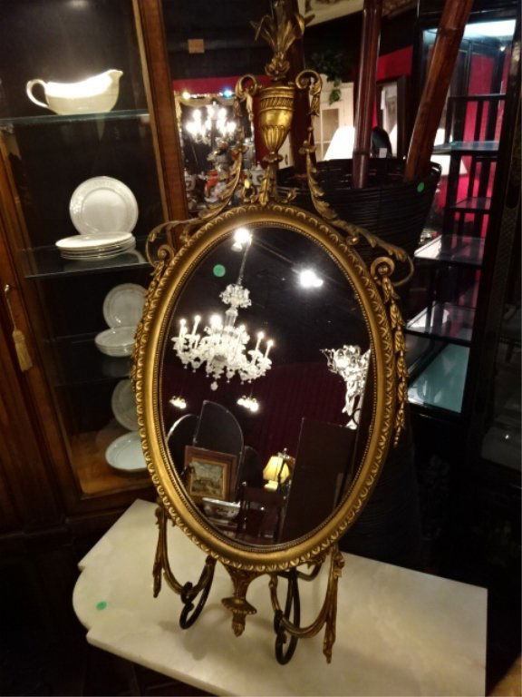 CHIPPENDALE STYLE OVAL GILT MIRROR, WOOD AND GESSO, (1 of 9)