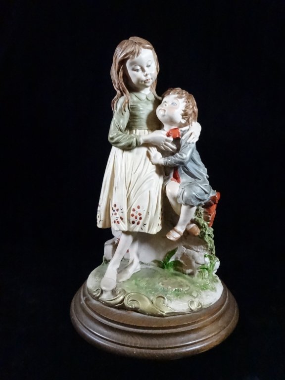VINTAGE GUISEPPE ARMANI CAPODIMONTE PORCELAIN FIGURINE,: VINTAGE GUISEPPE ARMANI CAPODIMONTE PORCELAIN FIGURINE, GIRL & BOY, WITH A.G. MARK, APPROX 10.5"H, SKU616.21