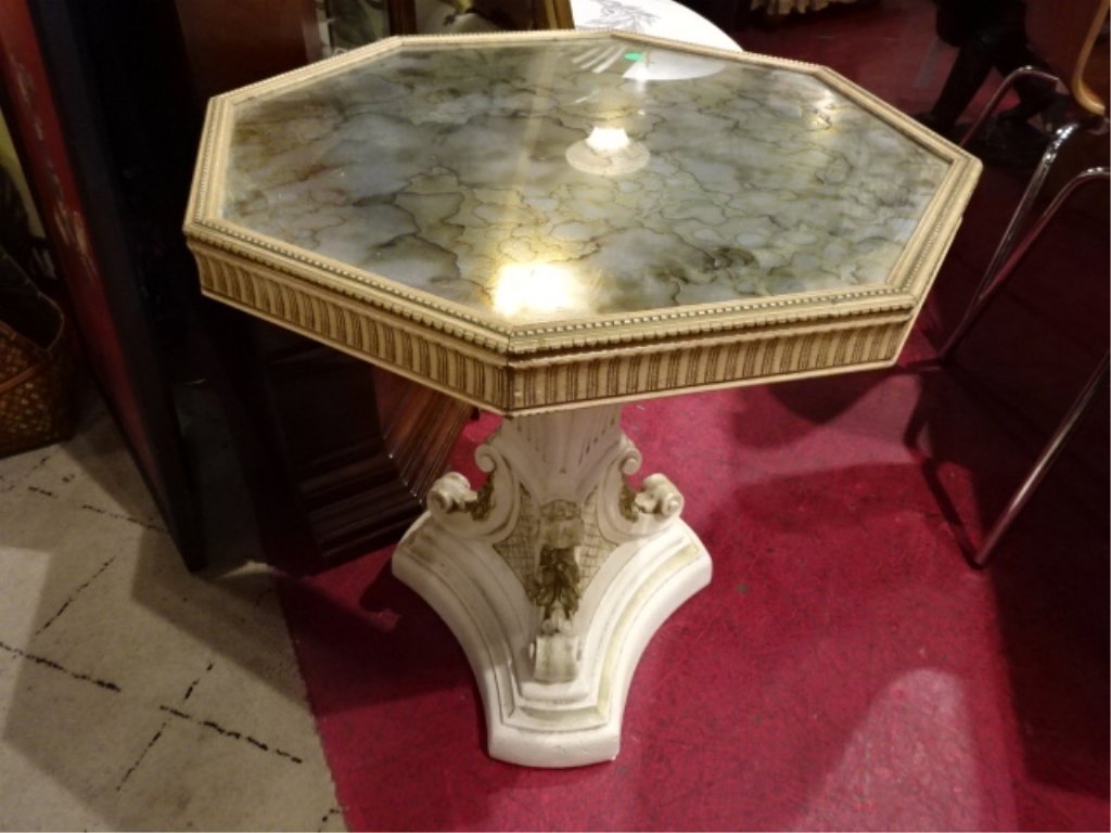 MID CENTURY NEOCLASSICAL OCTAGONAL PEDESTAL TABLE, (1 of 7)