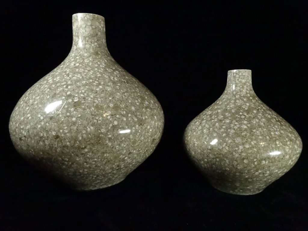 2 TAUPE CERAMIC VASES, APPROX 9.5"H & 6.5"H, SKU505.41 (1 of 6)