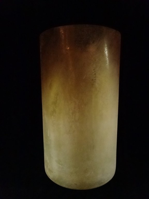 LARGE CYLINDRICAL VASE, AMBER & CREAM, APPROX 14"H, (1 of 3)