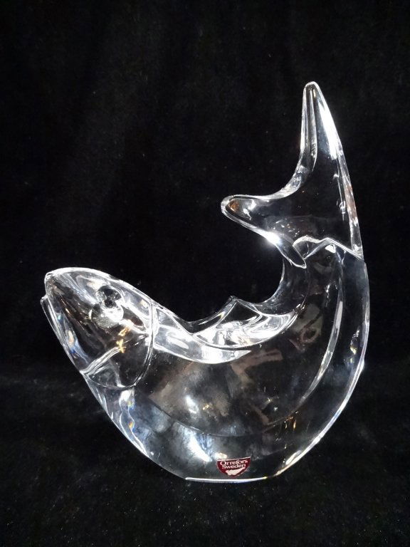 ORREFORS CRYSTAL FISH SCULPTURE, SIGNED, APPROX 6.25"H, (1 of 4)