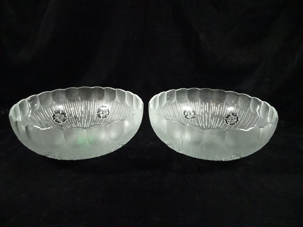 PAIR PRESSED GLASS BOWLS, FLORAL DESIGN, MADE IN ITALY, (1 of 5)