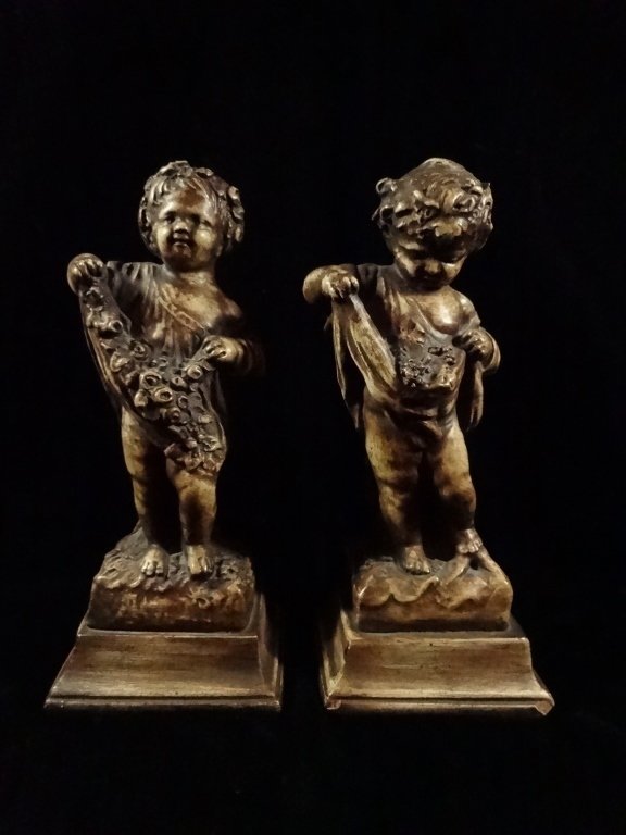 2 PC COMPOSITE SCULPTURES, CHILDREN, CHIPS TO BASE OF (1 of 9)